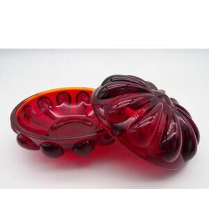 Fenton Glass Ruby Red Teardrop Covered Trinket Box Candy Dish Vintage 1998